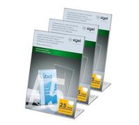 SIGEL Table Sign Holder 15 x 22.3 cm | SY455, angled display, A5 portrait, clear acrylic, pack of 3