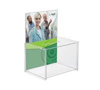 SIGEL VA150 Promotional Box / Suggestion Box, 22.5 x 30 x 17 cm, with instert panel for A4, acrylic, transparent