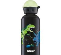 Sigg - Aluminium Water Bottle For Kids + Phosphorescent Cap - KBT Glow Dinosaurs - Leakproof - Lightweight - BPA Free - CO2 Partner Certified - School & Sports - Black - 0.4L