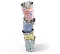 SIGG Children's Stainless Steel Cup Set (4 x 0.35 L), Drinking Cups for Kids in 4 Colorful Designs for Boys and Girls, Practical Childrens Cups for at Home and on the Go