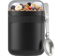 Sigg - Insulated Cereal Cup - VITA Therm Bowl Black - Stainless Steel Food Flask On the Go - Leakproof - Foldable Spoon - Yogurt Pot with Topping Compartment for Granola - 0.5 L