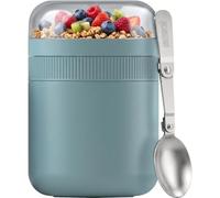 Sigg - Insulated Cereal Cup - VITA Therm Bowl Morning Blue - Stainless Steel Food Flask On the Go - Leakproof - Foldable Spoon - Yogurt Pot with Topping Compartment for Granola - Blue - 0.5 L