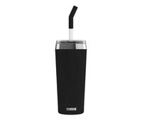 SIGG - Insulated Mug - Travel Mug Helia Peaceful Black - with Reusable Glass Straw & Cleaning Brush - Leak-Proof - BPA-Free - 18/8 Stainless Steel - Black - 0.6 L