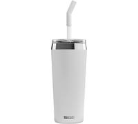 SIGG - Insulated Mug - Travel Mug Helia Peaceful White - with Reusable Glass Straw & Cleaning Brush - Leak-Proof - BPA-Free - 18/8 Stainless Steel - White - 0.6 L