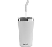 SIGG - Insulated Mug - Travel Mug Helia Peaceful White - with Reusable Glass Straw & Cleaning Brush - Leak-Proof - BPA-Free - 18/8 Stainless Steel - White - 0.45 L