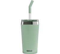 Sigg Helia Travel Mug, Double-Walled Insulated Thermal Cup with Glass Straw, Leakproof Stainless Steel Tumbler for Hot and Cold Drinks