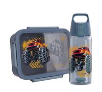 SIGG - NIMO Kids Set Monster Truck - Kids Water Bottle 0.5L & Lunch Box 0.8L - Inner Tray & Leakproof Snack Box - Microwave & Dishwasher Safe - BPA-Free - For School & Nursery - Dark Blue