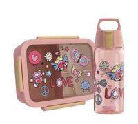 SIGG - NIMO Kids Set Peace & Love - Kids Water Bottle 0.5L & Lunch Box 0.8L - Inner Tray & Leakproof Snack Box - Microwave & Dishwasher Safe - BPA-Free - For School & Nursery - Pink