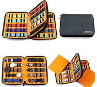 Sight Focus 20 Slots Travel Watch band Storage Collection Watch Strap Organizer Pouch Double Layer Watchband Box for Apple Watch Bands,Electronics Organizer Storage Bag (black with orange)