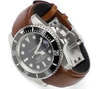 Sight Focus Curved End Retro Leather Watch Band for Rolex Submariner, Daytona, GMT-Master, Yacht-Master, Explorer I, Style 2 Brown, 20mm, Retro