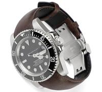 Sight Focus Curved End Retro Leather Watch Band for Rolex Submariner, Daytona, GMT-Master, Yacht-Master, Explorer I, Coffee, 20mm, Modern
