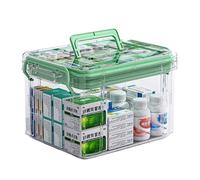Sightday Medicine Storage Box,Household Medicine Storage Box Organiser,Double Layers First Aid Box,Multi Grid Portable with Lid Medication Cabinet for Home(Green-L)