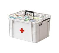 Sightday Medicine Storage Box,Household Medicine Storage Box Organiser,Double Layers First Aid Box,Multi Grid Portable with Lid Medication Cabinet for Home(White-L)