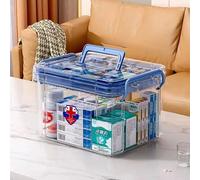 Sightday Medicine Storage Box,Household Medicine Storage Box Organiser,Double Layers First Aid Box,Multi Grid Portable with Lid Medication Cabinet for Home(Blue-S)