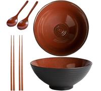 Sightday Noodle Bowl Set of 2 - 1200ml Ceramic Bowl for Pasta, Snack, Soup, Salad, Cereal (Dark Red) with Ramen Spoons and Chopsticks