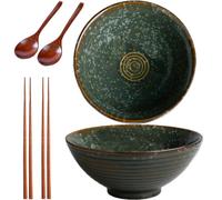 Sightday Noodle Bowl Set of 2 - 1200ml Ceramic Bowl for Pasta, Snack, Soup, Salad, Cereal (Green) with Ramen Spoons and Chopsticks