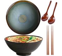 Sightday Ramen Set of 2, Ceramic Noodle Bowls with Spoons and Chopsticks, Vintage Green