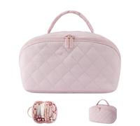 Sightday Travel Makeup Bag with Compartments,Make Up Bags for Women,Portable Makeup Organiser with Clear Divider and Brush Compartment,for Young Lady,Ladies,Travel,Going Out(Pink)