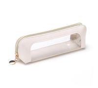 Sightor Clear Makeup Bag, PU Leather Makeup Brush Case Small Makeup Bag for Purse Travel Portable Waterproof Cosmetic Organizer Pouch (Beige)