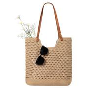 Sightor Crochet Beach Bag, Woven Tote Bag Summer Boho Bag Travel Casual Shoulder Bag for Summer Vacation (Brown)