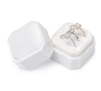 Sightor Velvet Ring Box, Octagon Velvet Jewelry Ring Box Storage 3 Slots Ring Holder Box for Proposal, Engagement, Wedding Ceremony (White)