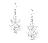 Sigil of Lucifer Dangle Earrings Stainless Steel Satanic Symbol Earrings Occult Satanic Baphomet Talisman Church of Satan Religious Jewelry (Silver)