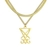 Sigil of Lucifer Pendant Necklace Stainless Steel Satanic Symbol Pendant Necklace Seal of Satan Lucifer Pendant Pagan Wiccan Jewelry Religious Necklace, M, Stainless Steel, No Gemstone