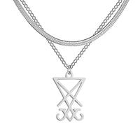 Sigil of Lucifer Pendant Necklace Stainless Steel Satanic Symbol Pendant Necklace Seal of Satan Lucifer Pendant Pagan Wiccan Jewelry Religious Necklace, M, Stainless Steel, No Gemstone