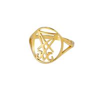 Sigil of Lucifer Rings for Men Women Stainless Steel Gothic Church of Luciferian Occult Devil Seal Symbol Ring Satanas Amulet Jewelry (7, gold)