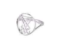 Sigil of Lucifer Rings for Men Women Stainless Steel Gothic Church of Luciferian Occult Devil Seal Symbol Ring Satanas Amulet Jewelry (10, silver)