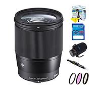 Sigma 16mm f/1.4 DC DN Contemporary Lens for Sony E Bundle Pack with Lens Protection Pouch, 3pc Filter Kit, Lens Cleaning Pen, 32 GB SD Memory Card, Professional Series Starter Kit