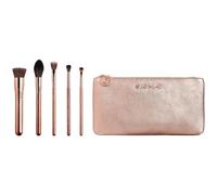 Sigma Beauty Iconic Rose Gold Brush Set, Set of 5 Makeup Brushes and Makeup Bag - Travel Size Makeup Brush Set - 2 Classic Eyeshadow Brushes, 2 Face Brushes, 1 Highlighter Brush
