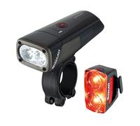SIGMA BUSTER 1600 / RL 150 set : LED front and rear lights : 1600 lumens and 150 lumens : Battery-powered bicycle lights front and rear with six lighting modes, black/red