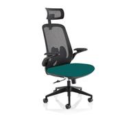 Sigma Executive Bespoke Fabric Seat Maringa Teal Mesh Chair with Folding Arms