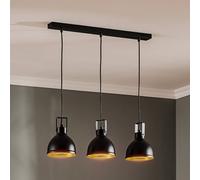 SIGMA Trial pendant light, 3-bulb linear, black/gold