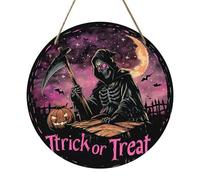 Sign by Halween Witch - Creepy Wooden Porch Ornament with Pumpkin and Skull Designs | Rustic Decor for Front Door, Wall or Window Decoration for Festive Home Handmade King