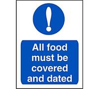 Seco All Food Must Be Covered and Dated Sign, 200mm x 300mm - Self Adhesive Vinyl