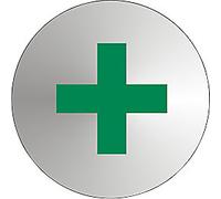 Seco First Aid Pictogram Sign, 72mm Diameter - 1.2mm Brushed Stainless Steel