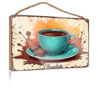 Sign Front Door Decor A Cup of Hot Chocolate with Splashes Around It Funny Home Sign Cool Stuff for Your Room(15X28CM)