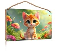 Sign Front Door Decor A Cute Orange Kitten Sits Among Colorful Flowers Funny Home Sign Cool Stuff for Your Room(23X35CM)