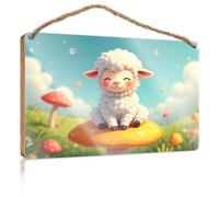 Sign Front Door Decor A Cute Sheep Sitting On A Mushroom in A Whimsical Forest Funny Home Sign Cool Stuff for Your Room(23X35CM)