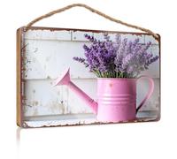 Sign Front Door Decor A Pink Watering Can Filled with Lavender Flowers Teen Stuff No Solociting Signs(20X30CM)