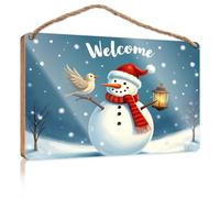 Sign Front Door Decor A Snowman Holding A Lantern with A Bird On Its Nose Teen Stuff No Solociting Signs(20X30CM)