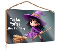 Sign Front Door Decor A Witch Flying On A Broomstick Funny Home Sign Cool Stuff for Your Room(23X35CM)