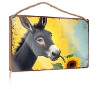 Sign Front Door Decor Donkey with Sunflower On Colorful Background Funny Home Sign Cool Stuff for Your Room(15X28CM)