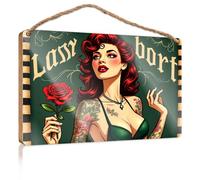 Sign Front Door Decor Last Call Pin-up Girl with Red Rose Teen Stuff No Solociting Signs(23X35CM)
