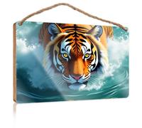 Sign Front Door Decor Tiger Emerging from Water Teen Stuff No Solociting Signs(23X35CM)