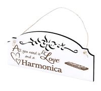 Sign Harmonica Decoration 20 x 10 cm - All you need is Love and a Harmonica - Wooden Wall Decoration Wall