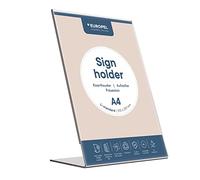 Sign Holder L-Stand A4 Portrait, Clear Acrylic, Slanted Freestanding