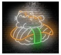 Sign Lamp Cute Cat Sushi Neon Sign Led Light Japanese Kitchen Wall Art Restaurant Decor Storefront Window Display Business Entrance 55cm